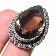 Smoky Quartz Pear Shape Gemstone Adjustable Ring Handmade Unique Jewelry FR 2343