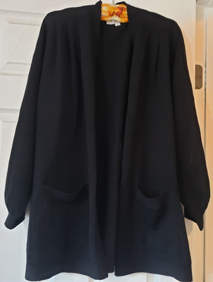 St John Marie Gray Knit Black Cardigan Jacket Clothing Top L Bishop Sleeves