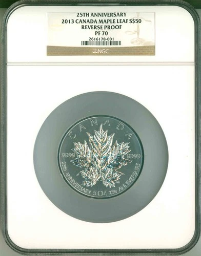 2013 Canada S$50 Maple Leaf 5 Oz. Silver 25th Anniversary NGC Reverse Proof PF70