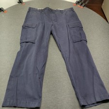 Lands End Mens 40x30 Cargo Work Pants Traditional Fit Navy Blue Cotton Blend 40