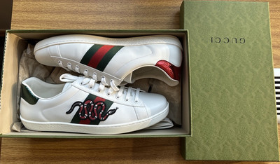 Gucci Ace Embroidered Snake Leather Low Top Sneakers Size 47 Euro/ 13 US
