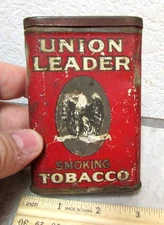 Vintage Union Leader pocket style EMPTY Tobacco Tin w/ Eagle & Crest, man caves