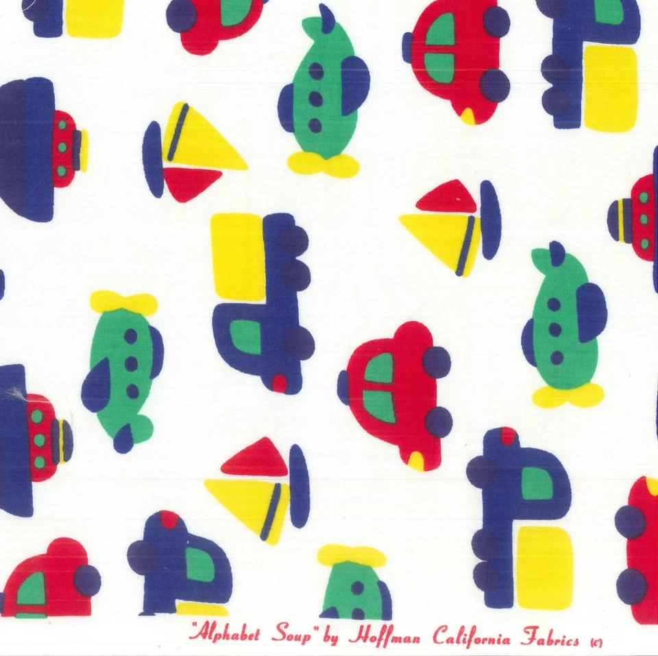 1 1/3 Yardas Hoffman Blanco Sopa de Letras Algodón Estampado Tela 43" W Coches Niños Foto 2 de 2
