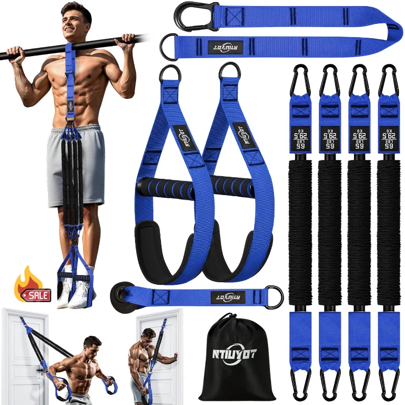 Latex Resistance Bands with Handles for Pull Up Bar - Full Body Home Gym Program