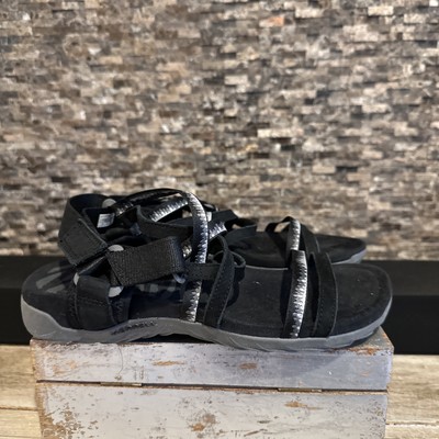 Merrell Womens Size 7 Wide Width Terran 3 Cush Lattice Black Leather Sandals