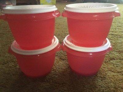 TUPPERWARE SERVALIER SERVING BOWLS SET-4 BOWL 4 SEAL 20 Oz-NEW RED White SEALs