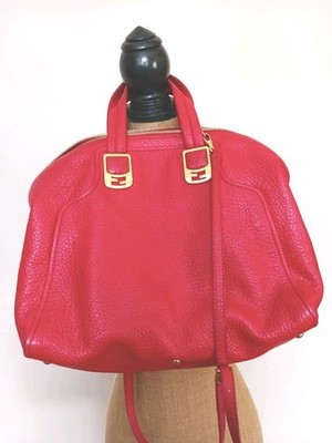 FENDI Red Chameleon Textured 2way Leather Bag with Gold Hardware 8BL114-HXE 