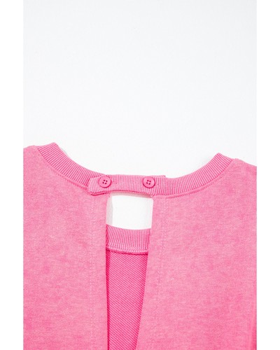 Azura Exchange Bonbon Mineral Wash Drawstring Waist Hollow Out Back Short Sleeve - Foto 7 di 13