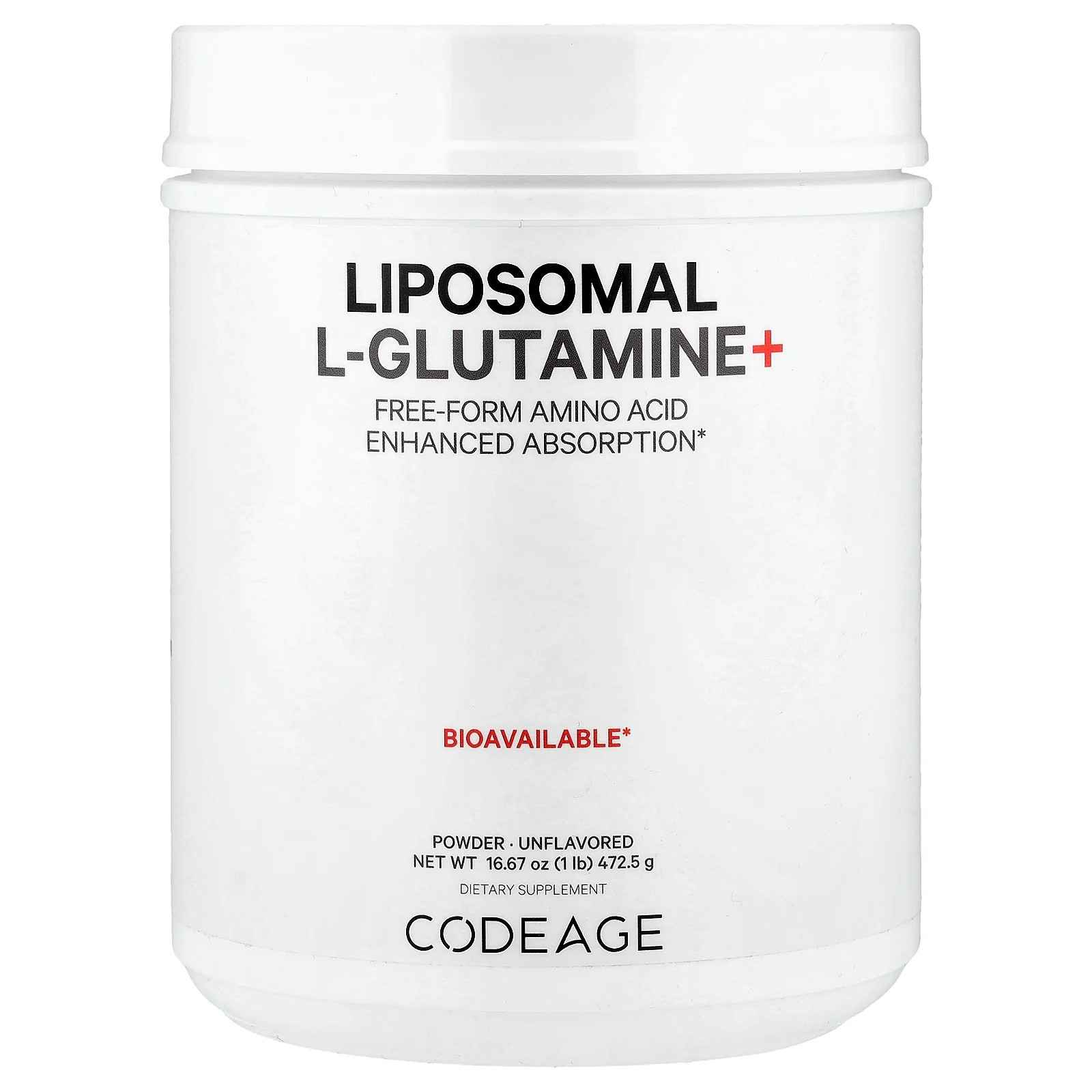 Липосомальный L-глютамин + порошок, без вкуса, 16,67 унции (472,5 г)