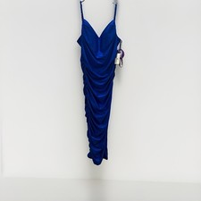 Windsor Blue Satin Ruched V-Neck Strappy Bodycon Maxi Dress Women’s S