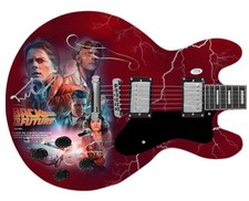 Michael J. Fox Signed Back To The Future Photo Graphics Guitar ACOA