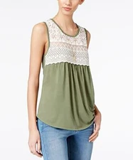 Belle Du Jour Juniors' Ruched Crochet-trim Tank Top