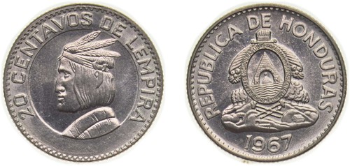 Honduras 1967 20 Centavos Coppernickel AU