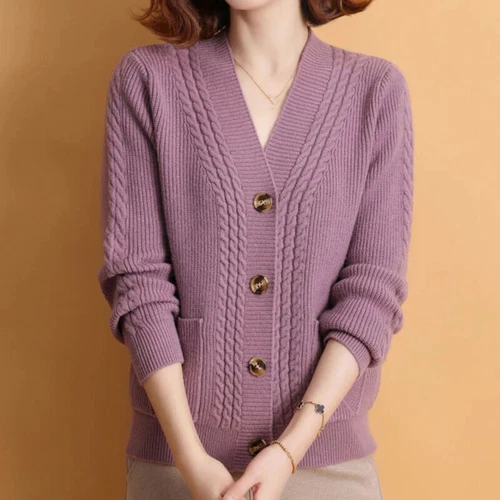 Cárdigan tejido de gran tamaño para mujer suelto informal cuello en V tejido suéter abrigos chaquetas - Imagen 26 de 29