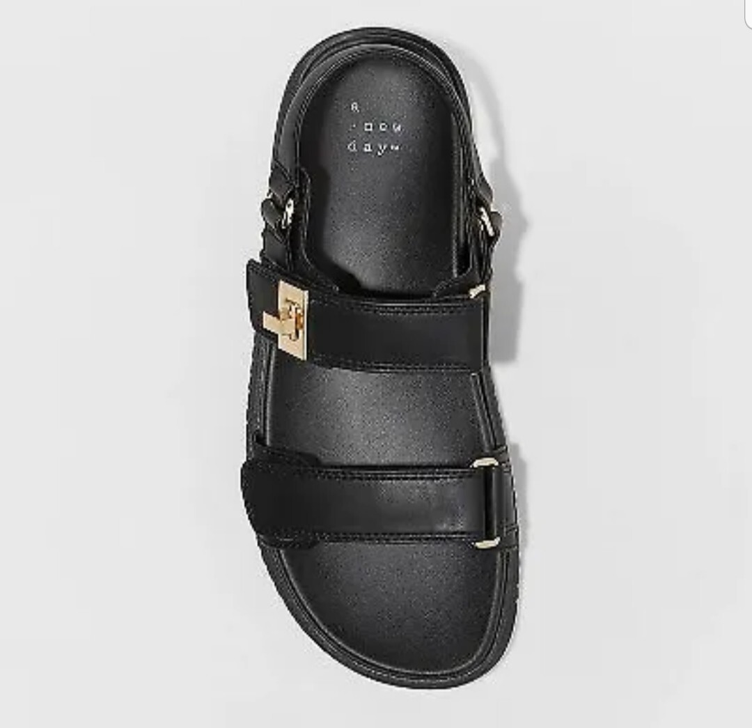 Women's Jonie Ankle Strap Footbed Sandals - A New Day Black