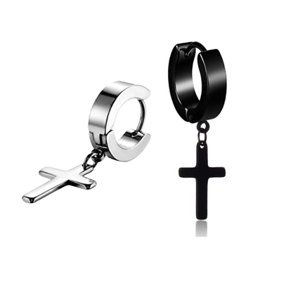 JewelryWe Gioielli Orecchini con Pendente Croce, Orecchini Uomo Donna, in Acciaio Inossidabile, 4 colori da scegliere, Orecchini Hip Hop Punk Regalo