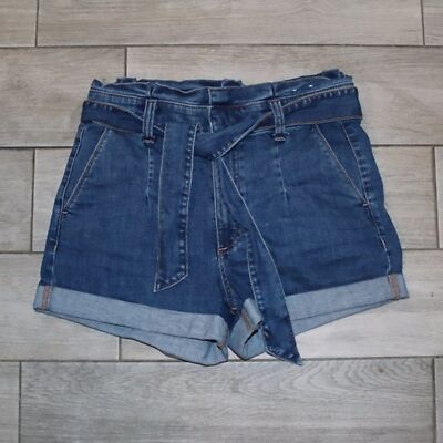 Express Denim Shortie Super High Rise Original Jean Belted Shorts