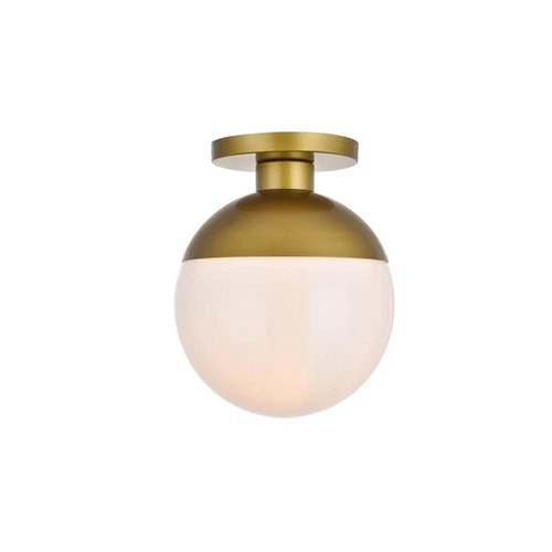 Living District Eclipse 1-Light Metal & Glass Flush Mount in Brass/Frosted White - Picture 3 of 5