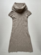 Cable Knit Cowl Neck Sweater Dress - Jessica Simpson Short Sleeve Beige XS