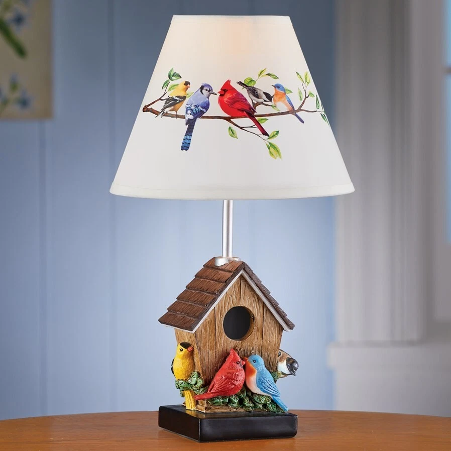 Detailed Colorful Songbird Birdhouse Base Table Lamp w Shade eBay