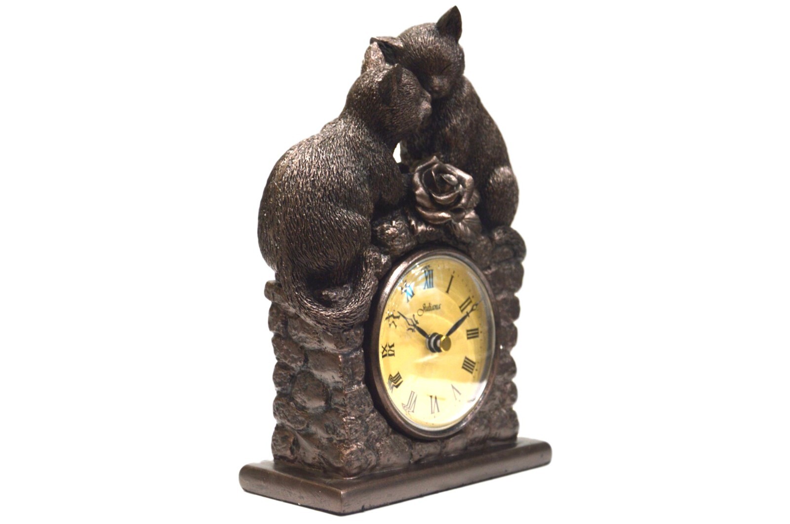 Bronze Effect Cat Couple Mantel Clock Unusual Unique Juliana Figurine