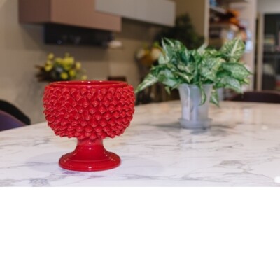 Große Keramik Vase in Form von Pigna di Caltagirone Übertopf Cahepot Caspò rot