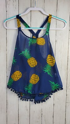 Ocean Drive Women's Tank Size Small Pineapple Design Spaghetti Strap Open Back 