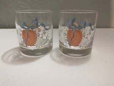 2 Vintage Int'l China Co. Marmalade Glasses, Ducks Geese Cherries Ribbon Vibrant