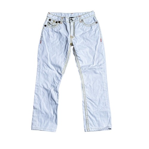 True Religion Straight Jeans Mens 34 Ivory White Gold Stitching