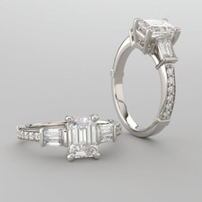 2.34ct White Emerald Cut Lab Created Diamond 925 Silver Engagement Wedding Ring