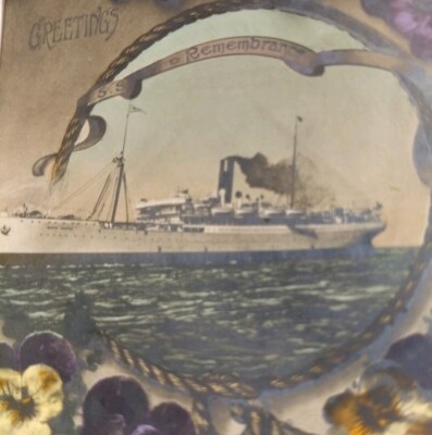 1913 Hands Across The Sea S.S. Garth Castle Steamship Rotary Real Photo pc, RPPC