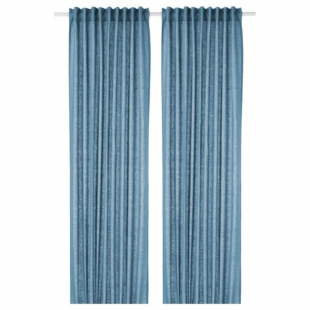 Ikea Sanela Curtains Drapes Blue Teal Discontinued 2 Panels For