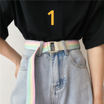 Women Men Girl Canvas Waist Belt Rainbow Striped Double D  display picture 2