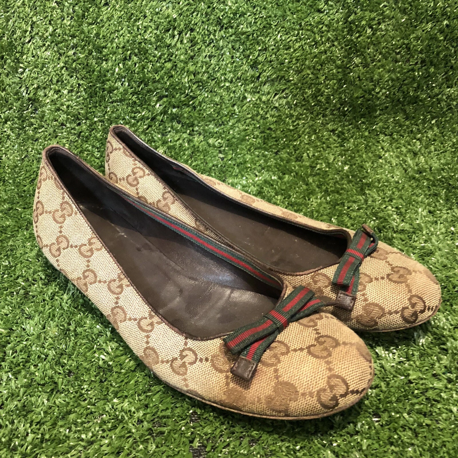 Ballerines en toile Gucci signature GG Supreme Bow taille 35