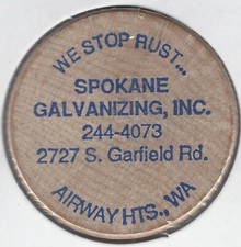 1989, SPOKANE GALVANIZING, INC, Airway Heights, Washington, Token, Wooden Nickel