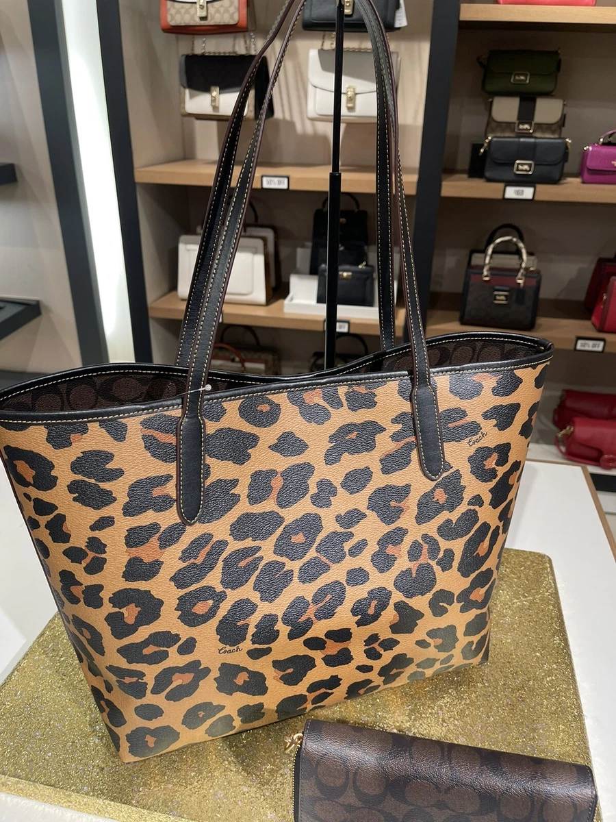 COACH CC760 City Tote With Leopard And Signature Canvas Interior | eBay