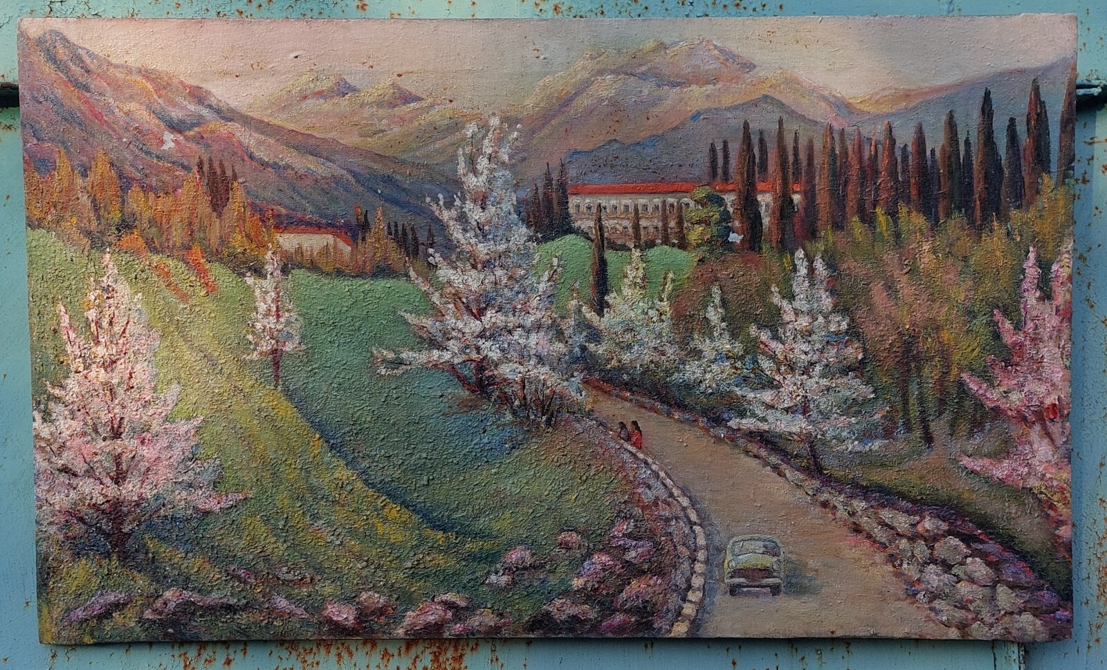 Antique Original Vintage Oil Painting on Canvas Rare Mountain Landscape