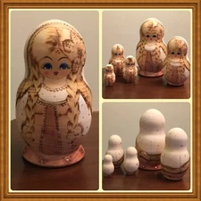 Collectible Vintage Wooden 5-Piece Russian Batryoshkas Babushka Nesting Dolls
