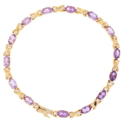 6ct Oval Cut Lab Created Amethyst & Diamond Bracelet 14k Yellow Gold Plated Gift - image 1 of 4