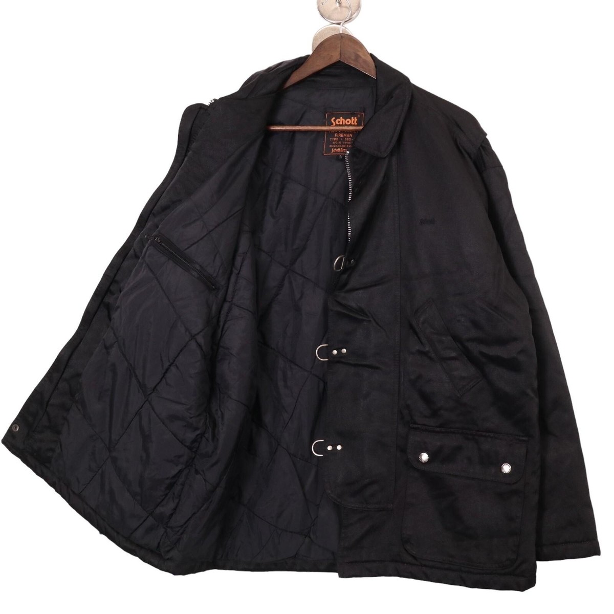 90's Schott Nylon Fireman Jacket Black Mens Size L Outerwear 90's Schott Nylon Fireman Jacket Black Mens Size L Outerwear