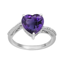 10 MM Purple Natural Amethyst Solitaire 925 Sterling Silver Beaded Shank Ring