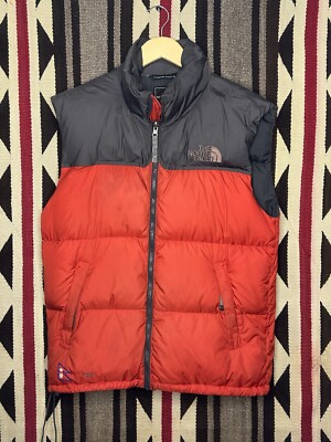 North Face 700 Puffer Vest 7 Summits Edition Black Red Sz Medium Distressed 