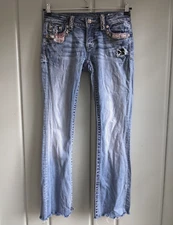 Miss Me Womens 27 Jeans Boot Rhinestones Embellished Distressed Hole Studs 30x30