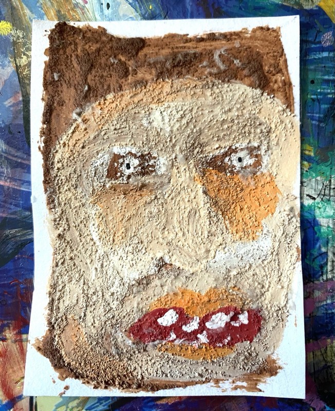 ACEO art card "Sand Man #1" Original OOAK Acrylic w/ Sand & Gem Chips