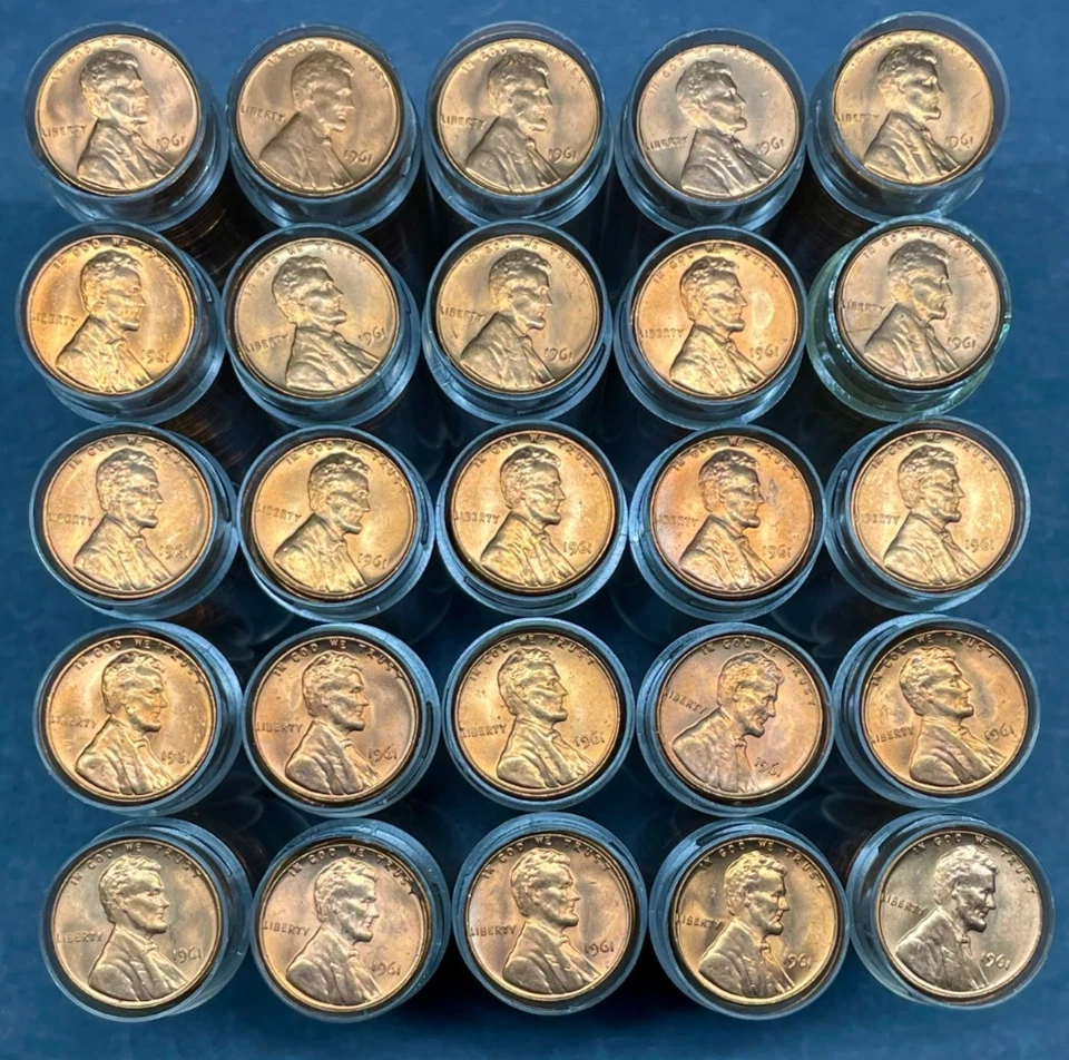 1961-P Lincoln Memorial Penny Lot of 25 BU Rolls ~ 1,250 GEM BU 1961-P Pennies - Image 3 of 4