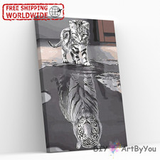 Paint By Numbers Canvas Art Draw Artist Painting Oil Kit Home Tiger Reflection