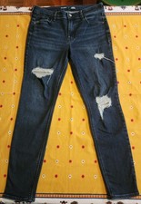 Old Navy Women Mid Rise Rockstar Super Skinny Distressed Dark Wash Blue Jeans 8
