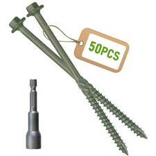 Pack of 50  14 x 8 Wood Structural Screws, Green Coated Heavy Duty Hex Head...
