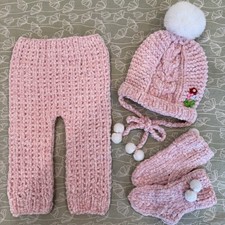 Pink/White Knit 3pc Baby Girls Outfit Set 0-6...