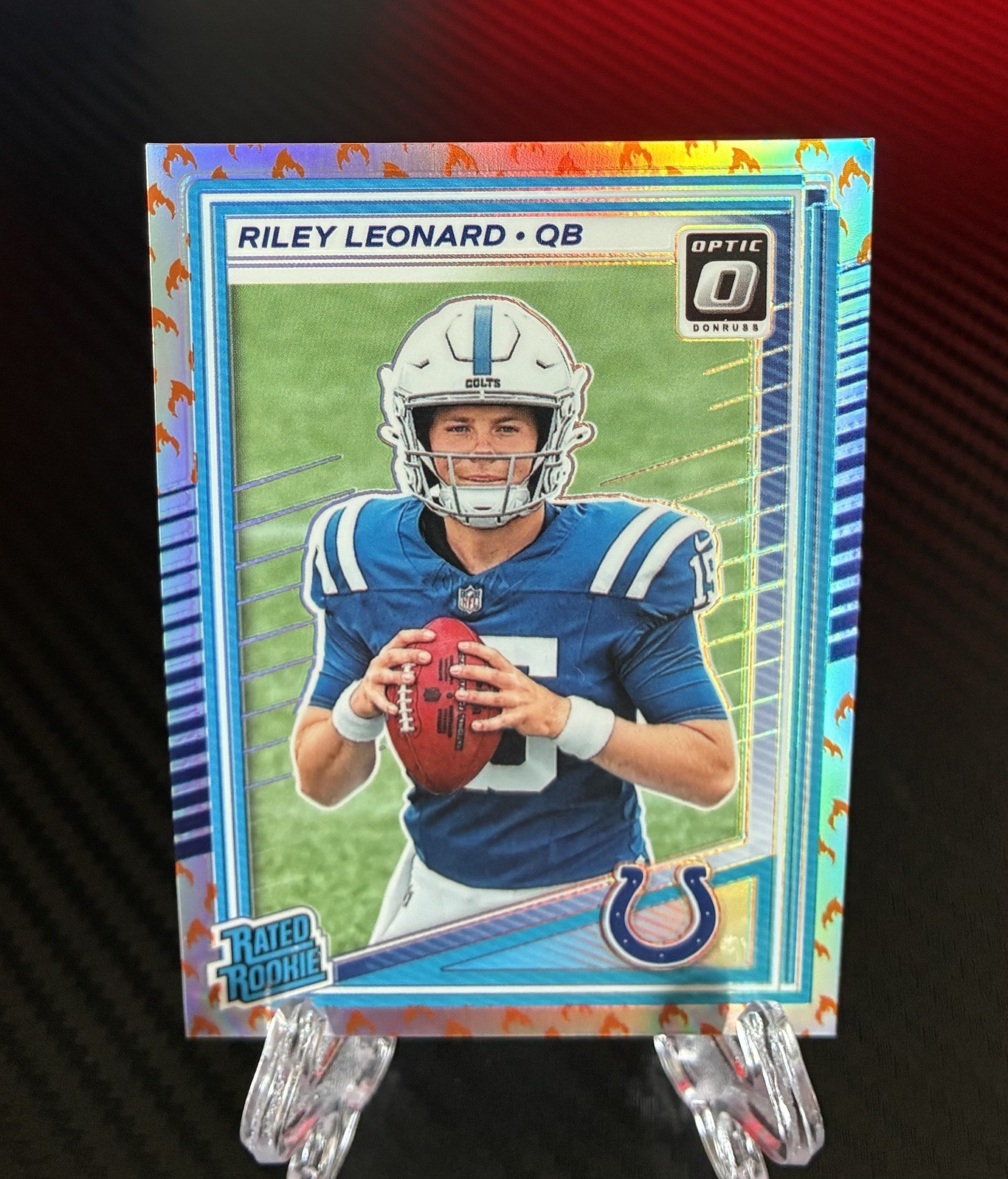 2025 Panini Optic #255 Riley Leonard Rated Rookie Fire Emoji Prizm (RC) SP